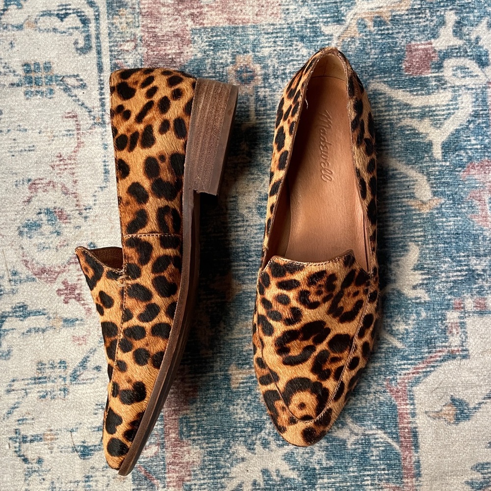 Madewell calf hair leopard print loafers, size 9.5